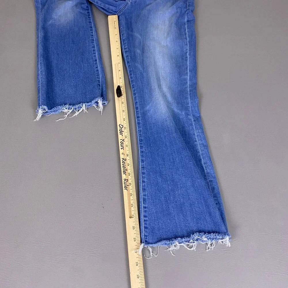 MOTHER The Hustler Ankle Fray Jeans 28 Shaken Not Stirred Blue High Rise Flare - Picture 11 of 14